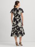 Lauren Ralph Lauren Belforette Rose Print Linen Wrap Dress, Black/Multi