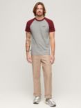 Superdry Organic Cotton Essential Logo Baseball T-Shirt, Grey Marl/Red Marl