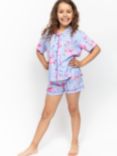 Minijammies Kids' Zoey Flamingo Print Shorty Pyjama Set, Blue/Pink