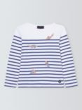 Armor Lux Kids' Stripe Fish Print Long Sleeve T-Shirt, Blue/White