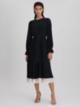 Reiss Priya Contrast Trim Pleated Midi Dress