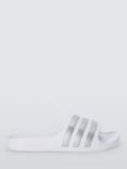 adidas Kids' Adilette Aqua Shower Stripe Sliders, White/Silver
