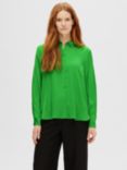 SELECTED FEMME Lena Long Sleeve Satin Shirt, Classic Green