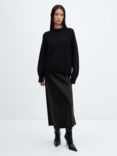 Mango Mia Satin Midi Skirt, Black