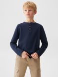 Mango Kids' Henley Buttoned Long Sleeve T-Shirt, Navy