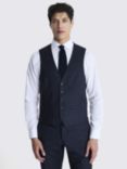 Moss Tailored Fit Wool Blend Check Performance Waistcoat, Navy