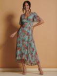 Jolie Moi Chiffon Floral Print Pleated Maxi Dress, Green/Multi