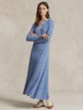 Polo Ralph Lauren Rowie Ditsy Floral Print Henley Maxi Dress, Light Blue