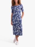 Celtic & Co. Organic Cotton Blend Button Back Dress, Blue Linear Floral