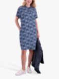Celtic & Co. Short Sleeve Linen Blend Knee Length Shift Dress, Navy Smudge Dot
