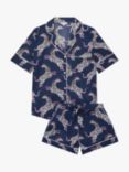 myza Organic Cotton Zebra Short Sleeve Pyjama Set, Navy/Pink