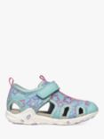 Geox Kids' Whinberry Star Print Closed Toe Sandals, Aqua/Lilac
