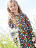 Frugi Kids' Sofia Organic Cotton Blend Skater Dress, Springtime Ducks