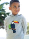 Frugi Kids' Organic Cotton Campfire Toucan Applique Hooded Top, Grey Marl