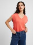 Great Plains Soft Touch Jersey V-Neck Top, Hot Coral