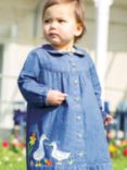 Frugi Baby Organic Cotton Emma Duck Applique Chambray Dress, Blue