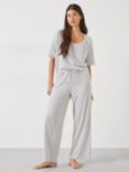 HUSH Ezra Stripe Linen Blend Jersey Pyjamas, Ecru/Navy