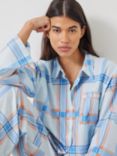 HUSH Kirby Summer Check Wide Leg Cotton Pyjamas, Pink/Blue