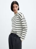 Mango Sardinet Striped Perkins Collar Sweater, Navy/White