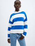 Mango Sardina Perkins Neck Knitted Jumper, Bright Blue