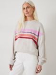 HUSH Eden Stripe Oversized Cotton Sweatshirt, Oatmeal Marl/Multi