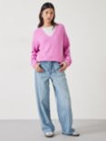 HUSH Carinda V Neck Reverse Seam Wool Blend Jumper, Bright Pink