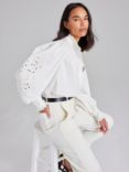 Cape Cove Embroidered Lace Trim Cotton Blouse, White