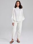 Cape Cove Embroidered Lace Trim Cotton Blouse, White