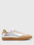 AllSaints Thelma Metallic Leather Trainers, Silver/Rose Pink/Tan