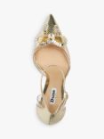 Dune Confess Bow Detail Heeled Court Shoes, Gold