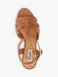 Dune Wide Fit Koali Leather Plait T-Bar Wedge Sandals, Tan