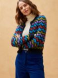 Brora Mohair Blend Wave Knit Cardigan, Navy/Multi