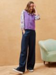Brora Linen Button Front Trousers, Navy
