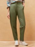Brora Cotton Linen Blend Tapered Trousers, Olive