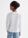 Reiss Kids' Ria Sequin Logo Long Sleeve T-Shirt, White