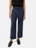 Jigsaw Wool Blend Pleat Front Cropped Turn Up Trousers, Blue
