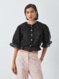 Sister Jane Peach Flower Embroidered Cropped Blouse, Black