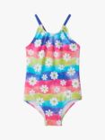 Hatley Kids' Rainbow Flower Gather Front Swimsuit, White/Multi