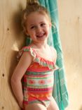 Hatley Kids' Ornate Tropical Ruffle Trim Swimsuit, White/Multi