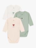 Petit Bateau Baby Heart Wrapover Bodysuits, Pack of 3, Multi