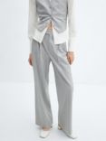 Mango Rayita Wide Leg Pinstripe Suit Trousers, Grey