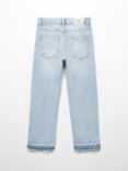 Mango Kids' Frayed Hem Straight Jeans, Open Blue