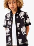 Angel & Rocket Kids' Jamie Photoprint Resort Shirt, Black/White