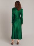 Ghost Harper Puff Sleeve Satin Midi Dress, Green