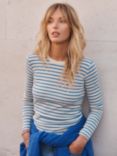 NRBY Billie Striped Long Sleeve Top, Blue/Cream