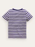 Mini Boden Kids' Applique Crab Stripe T-Shirt, Sapphire/Ivory
