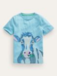 Mini Boden Kids' Superstitch Cow T-Shirt, Dephinium Blue