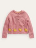 Mini Boden Kids' Embroidered Chicks Wool Blend Cardigan, Almond Pink