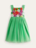 Mini Boden Kids' Applique Flowers Tulle Dress, Pea Green
