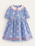 Mini Boden Kids' Floral Collared Sailor Dress, Bluejay Daisy Stripe